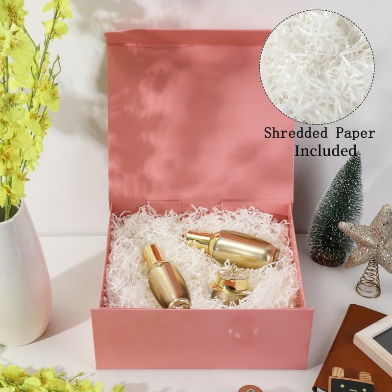 PACKGILO Pink Gift Box - Large (13x11x5.3 Inch) - Magnetic - With Crinkle Paper - Luxury - For Presents - Image 2